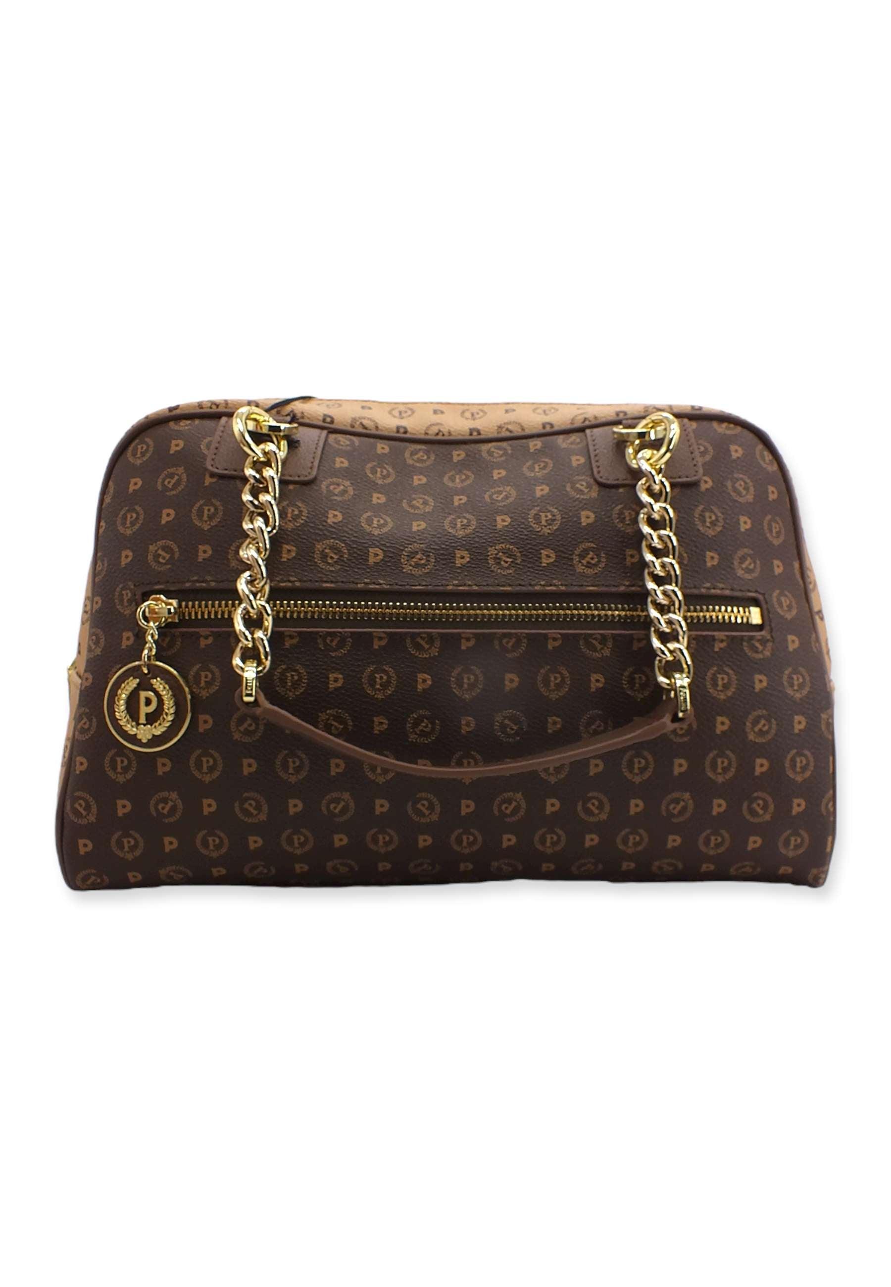 POLLINI Borsa Satchel Loghi Marrone Crema TE8491PP0FQ5330A - Sandrini Calzature e Abbigliamento