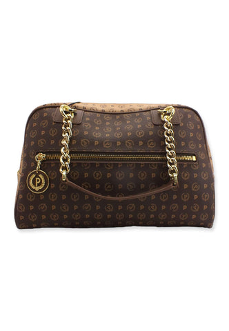 POLLINI Borsa Satchel Loghi Marrone Crema TE8491PP0FQ5330A - Sandrini Calzature e Abbigliamento