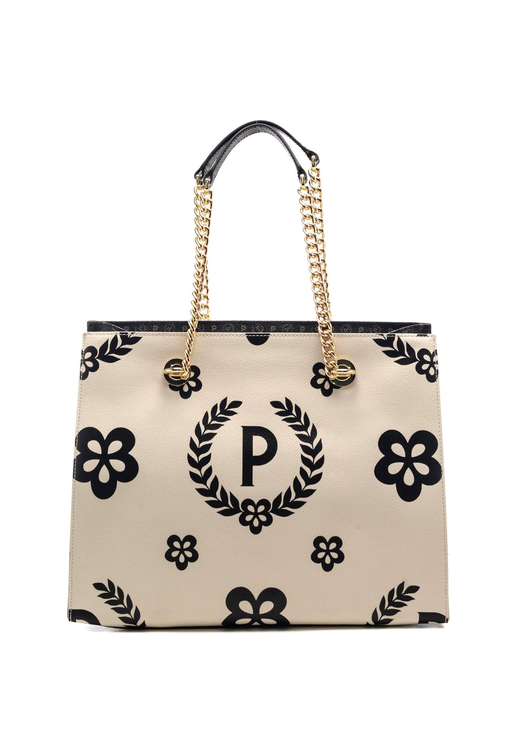 POLLINI Borsa Tote Big Avorio Nero TE8472PP0DQ1E00C - Sandrini Calzature e Abbigliamento