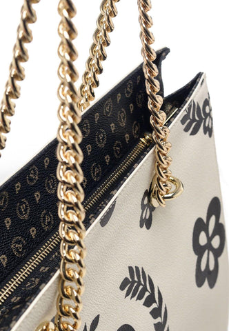 POLLINI Borsa Tote Big Avorio Nero TE8472PP0DQ1E00C - Sandrini Calzature e Abbigliamento