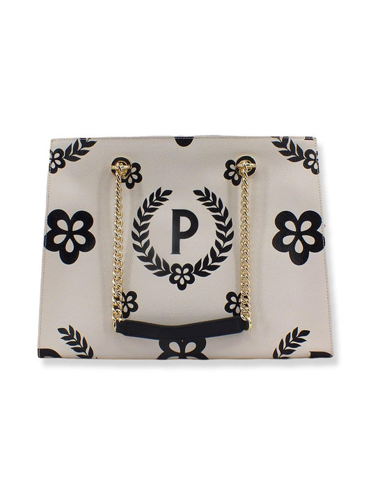POLLINI Borsa Tote Catena Loghi Bianco Avorio Nero TE8472PP0DQE00C - Sandrini Calzature e Abbigliamento