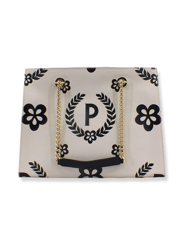 POLLINI Borsa Tote Catena Loghi Bianco Avorio Nero TE8472PP0DQE00C - Sandrini Calzature e Abbigliamento