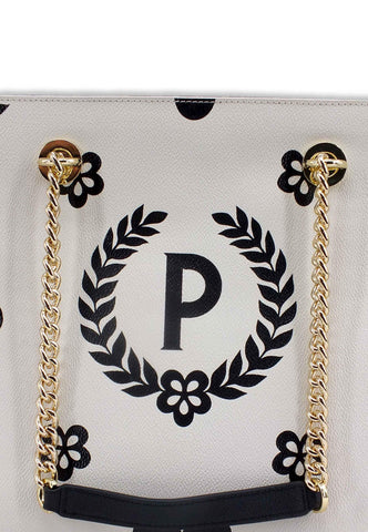 POLLINI Borsa Tote Catena Loghi Bianco Avorio Nero TE8472PP0DQE00C - Sandrini Calzature e Abbigliamento