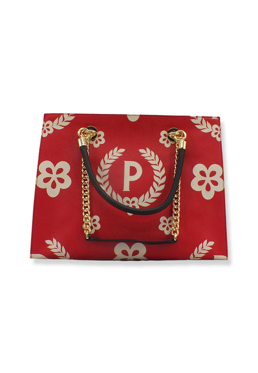 POLLINI Borsa Tote Catena Loghi Rosso Nero Avorio TE8472PP0DQE00B - Sandrini Calzature e Abbigliamento