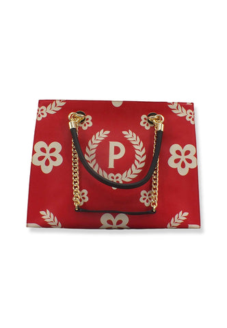 POLLINI Borsa Tote Catena Loghi Rosso Nero Avorio TE8472PP0DQE00B - Sandrini Calzature e Abbigliamento