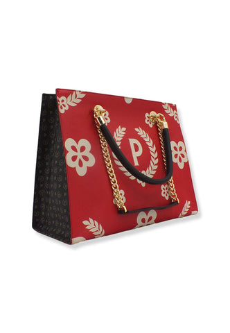 POLLINI Borsa Tote Catena Loghi Rosso Nero Avorio TE8472PP0DQE00B - Sandrini Calzature e Abbigliamento
