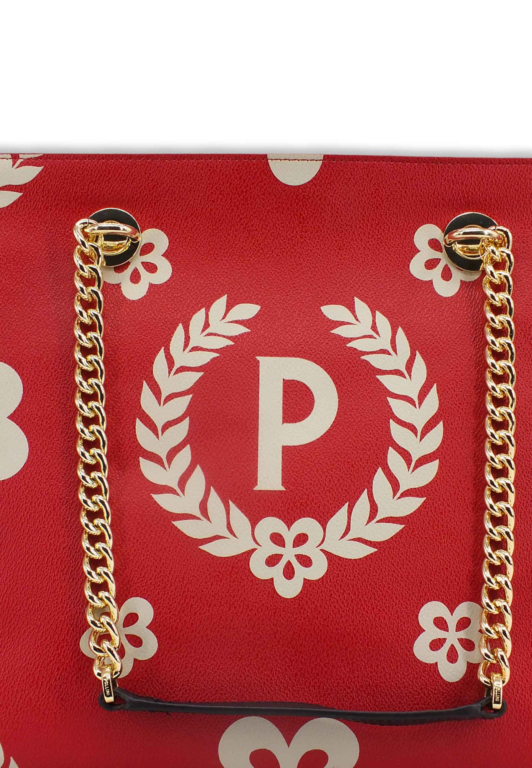 POLLINI Borsa Tote Catena Loghi Rosso Nero Avorio TE8472PP0DQE00B - Sandrini Calzature e Abbigliamento