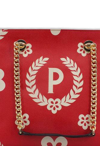 POLLINI Borsa Tote Catena Loghi Rosso Nero Avorio TE8472PP0DQE00B - Sandrini Calzature e Abbigliamento