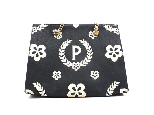 POLLINI Borsa Tote Catena Logo Nero Crema TE8472PP0DQ1E00A - Sandrini Calzature e Abbigliamento
