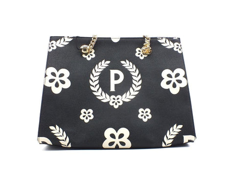 POLLINI Borsa Tote Catena Logo Nero Crema TE8472PP0DQ1E00A - Sandrini Calzature e Abbigliamento