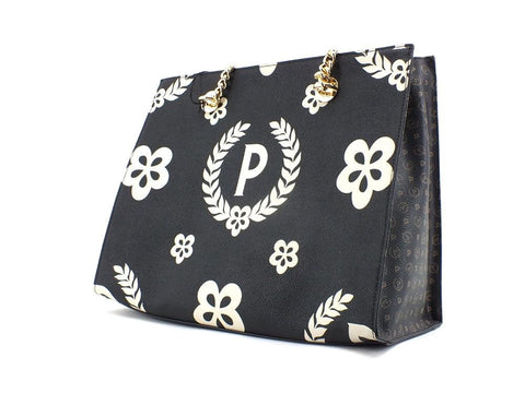 POLLINI Borsa Tote Catena Logo Nero Crema TE8472PP0DQ1E00A - Sandrini Calzature e Abbigliamento