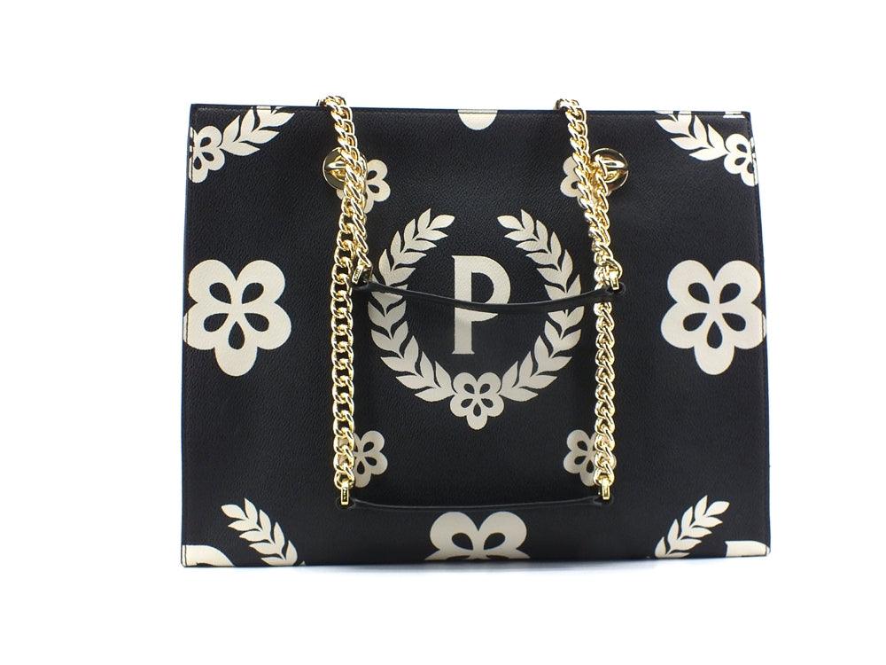 POLLINI Borsa Tote Catena Logo Nero Crema TE8472PP0DQ1E00A - Sandrini Calzature e Abbigliamento