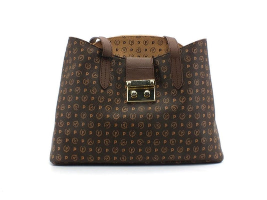 POLLINI Borsa Tote Loghi Clutch Marrone Crema TE8451PP0BQ5330A - Sandrini Calzature e Abbigliamento