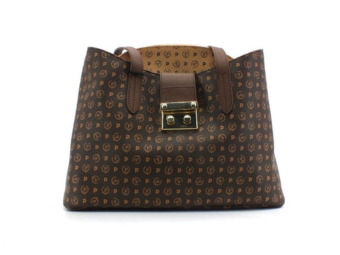 POLLINI Borsa Tote Loghi Clutch Marrone Crema TE8451PP0BQ5330A - Sandrini Calzature e Abbigliamento