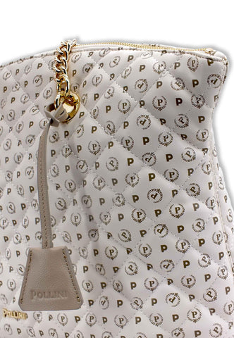 POLLINI Borsa Tote Matelassè Loghi Bianco Avorio TE8408PP02Q2210A - Sandrini Calzature e Abbigliamento