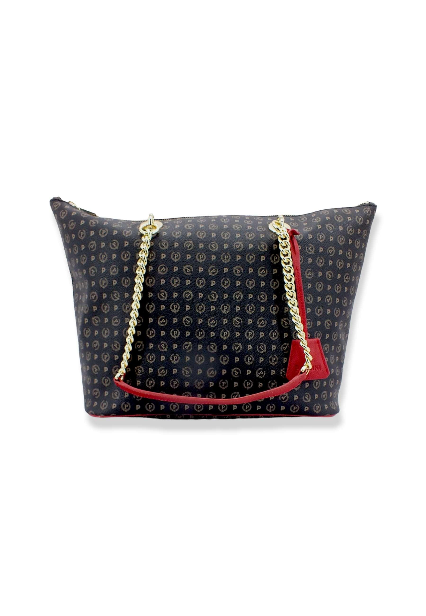 POLLINI Borsa Tote Mid Loghi Zip Nero Rosso TE8410PP02Q1100B - Sandrini Calzature e Abbigliamento