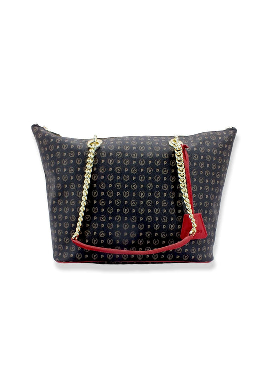 POLLINI Borsa Tote Mid Loghi Zip Nero Rosso TE8410PP02Q1100B - Sandrini Calzature e Abbigliamento