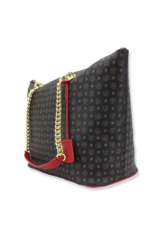 POLLINI Borsa Tote Mid Loghi Zip Nero Rosso TE8410PP02Q1100B - Sandrini Calzature e Abbigliamento