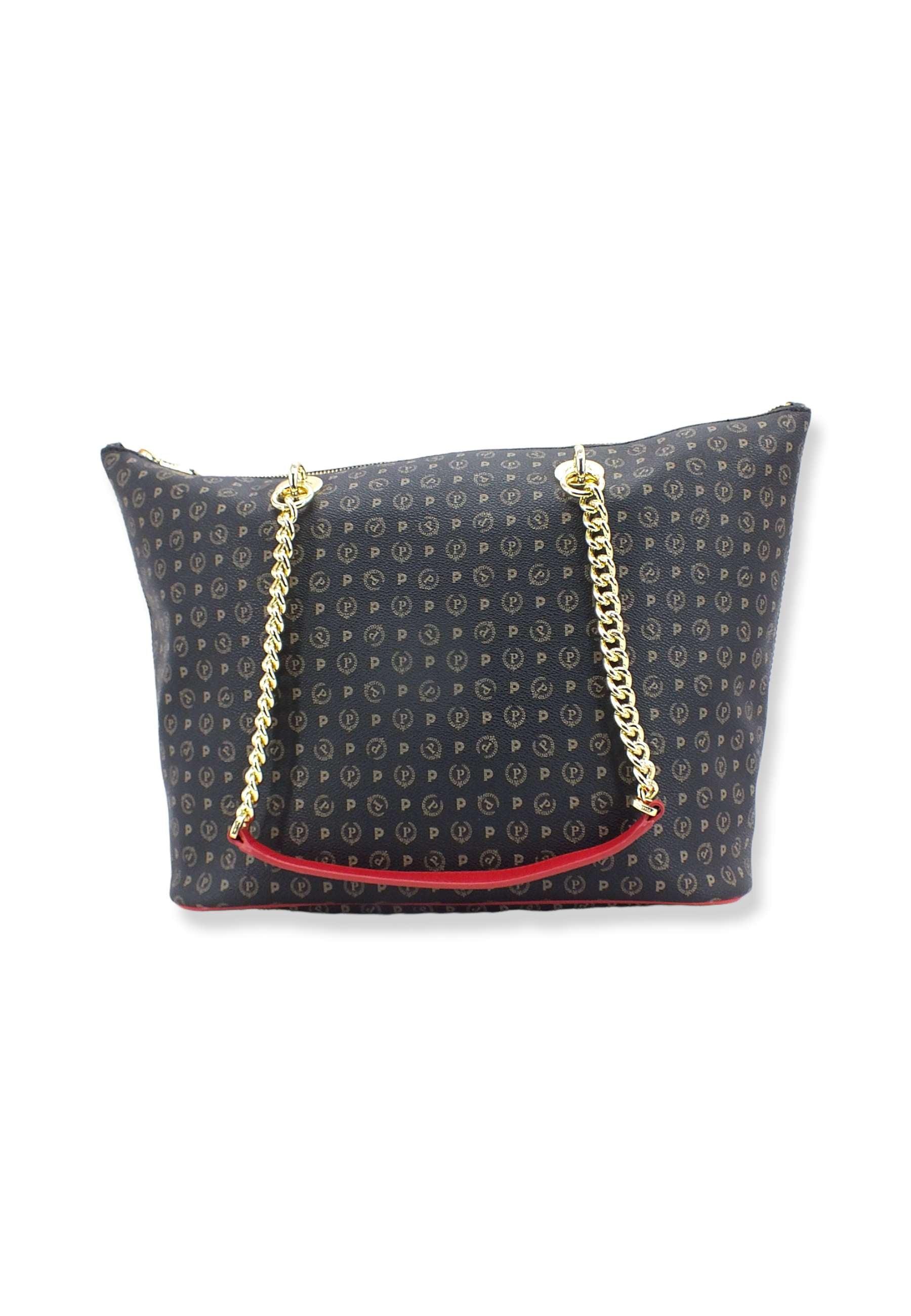 POLLINI Borsa Tote Mid Loghi Zip Nero Rosso TE8410PP02Q1100B - Sandrini Calzature e Abbigliamento