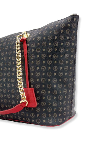 POLLINI Borsa Tote Mid Loghi Zip Nero Rosso TE8410PP02Q1100B - Sandrini Calzature e Abbigliamento