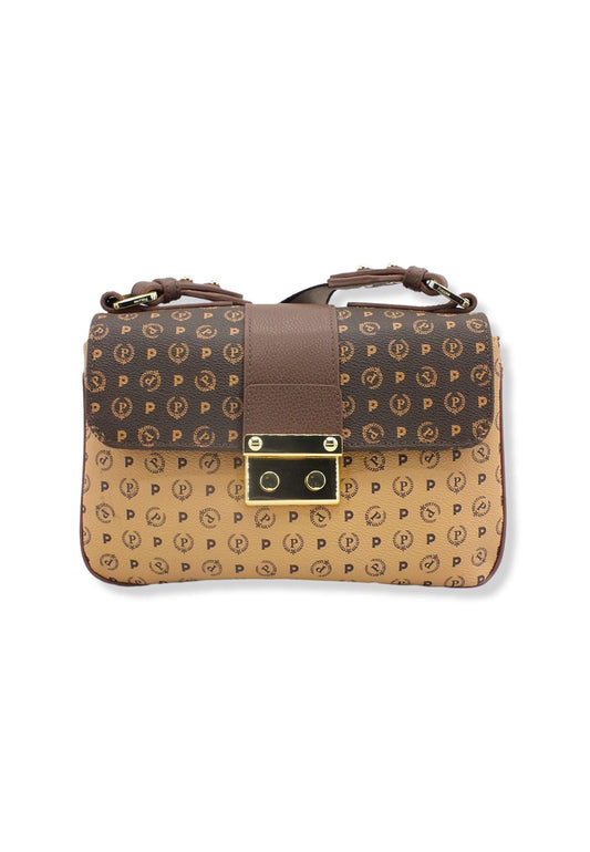 POLLINI Borsa Tracolla Baguette Loghi Marrone Crema TE8452PP02Q5330A - Sandrini Calzature e Abbigliamento