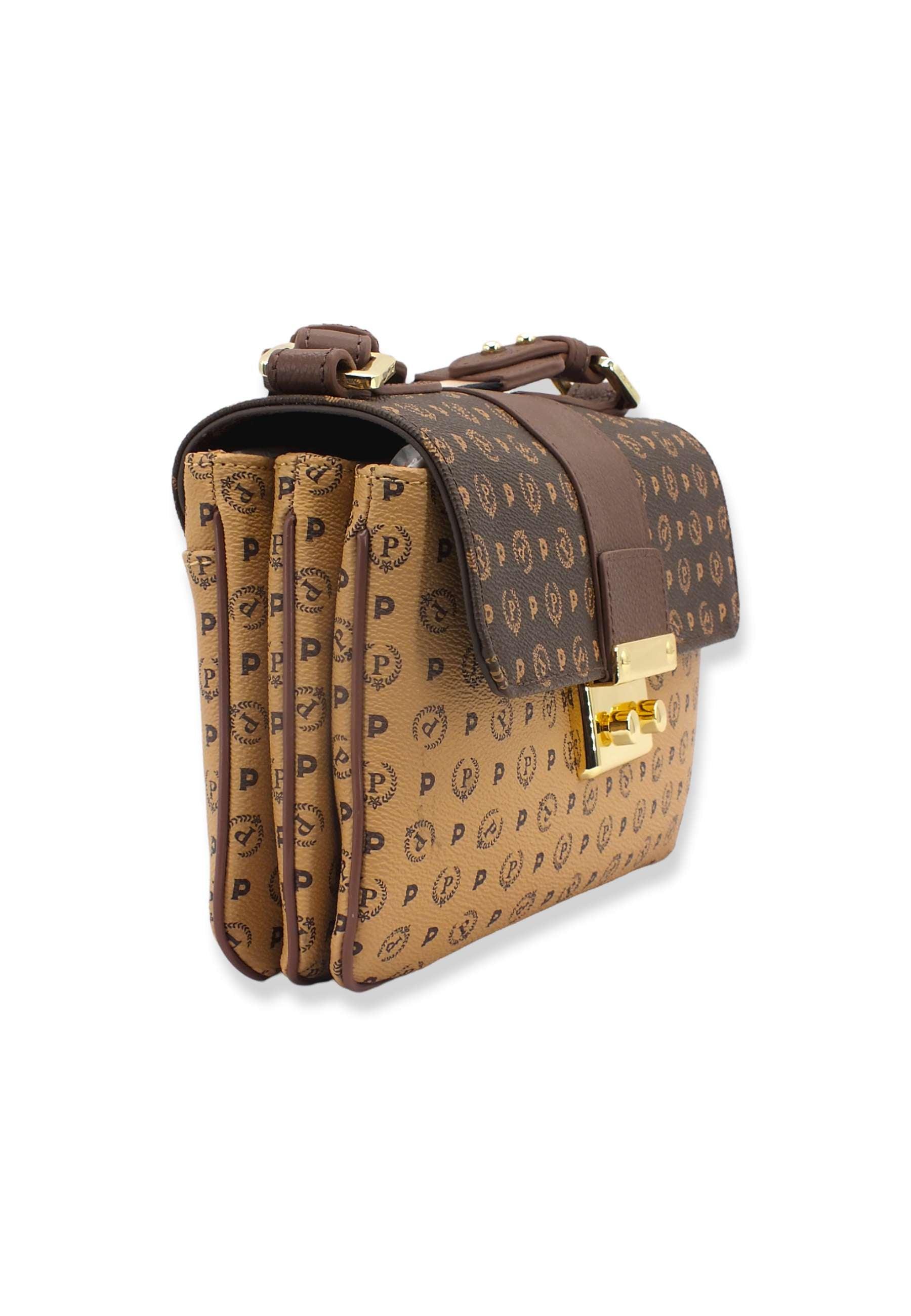 POLLINI Borsa Tracolla Baguette Loghi Marrone Crema TE8452PP02Q5330A - Sandrini Calzature e Abbigliamento