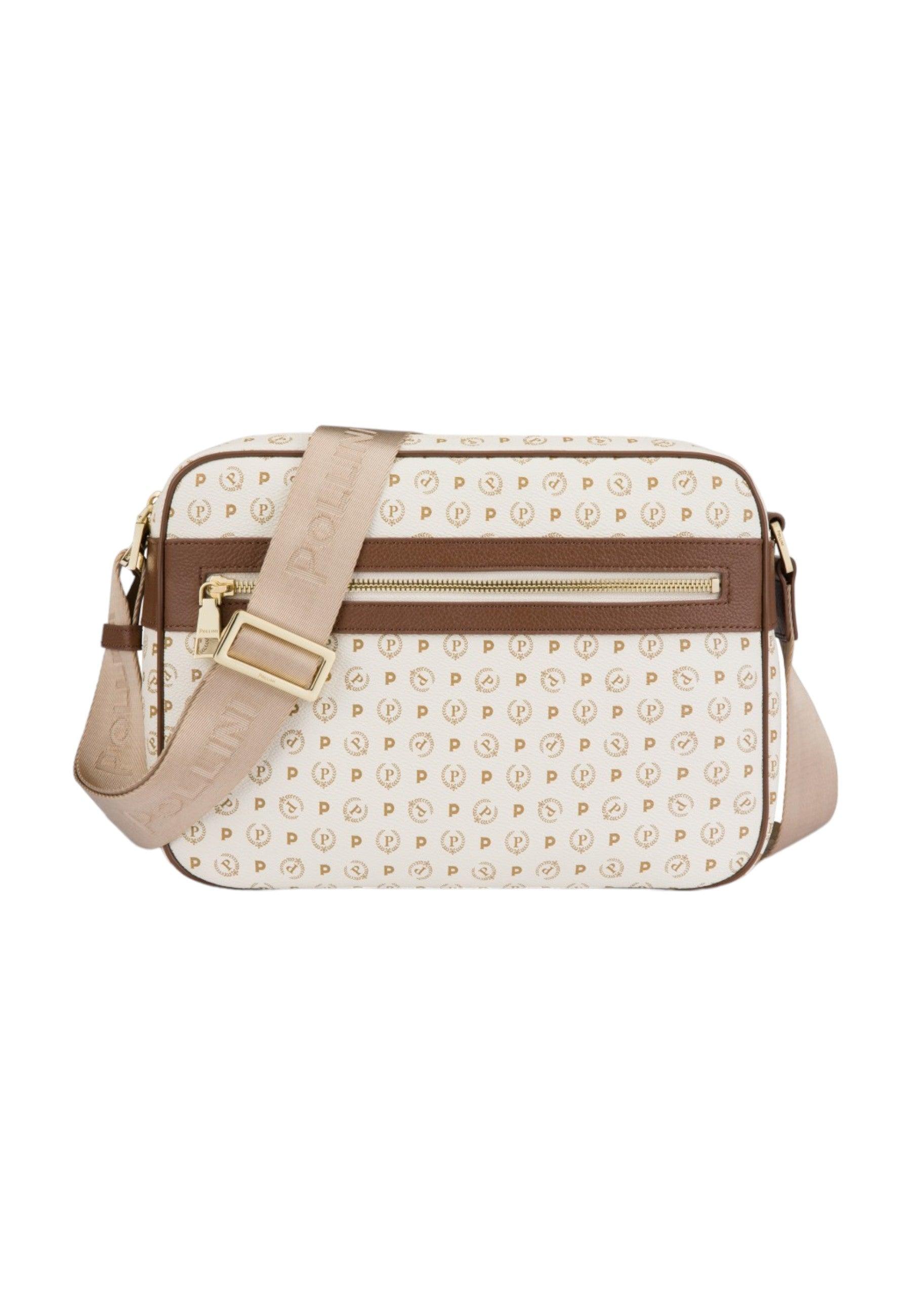 POLLINI Borsa Tracolla Messenger Donna Avorio Marrone TE8402PP02Q1110C - Sandrini Calzature e Abbigliamento