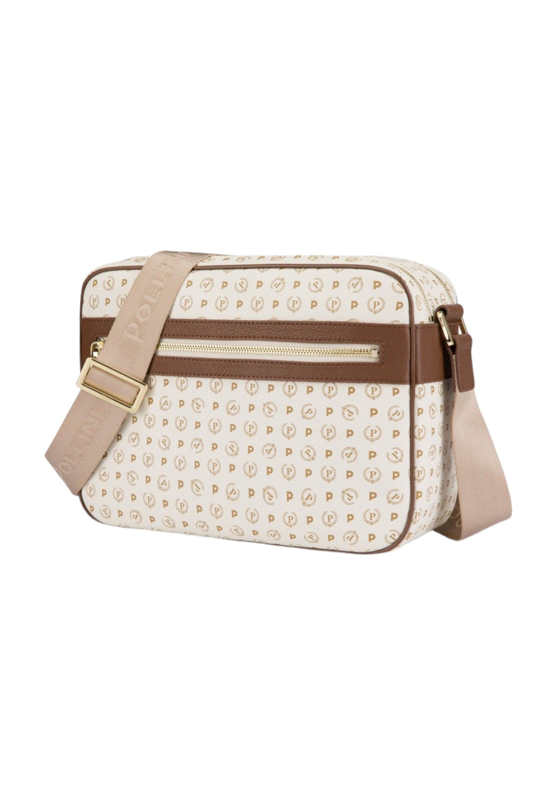 POLLINI Borsa Tracolla Messenger Donna Avorio Marrone TE8402PP02Q1110C - Sandrini Calzature e Abbigliamento