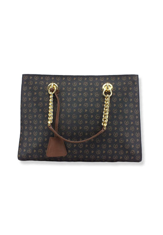 POLLINI Borsa Tracolla Tote Mid Rigida Loghi Nero Marrone TE8406PP02Q1100D - Sandrini Calzature e Abbigliamento