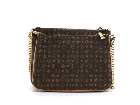 POLLINI Borsa Tracolla Zip Loghi Marrone Crema TE8469PP0DQ5330A - Sandrini Calzature e Abbigliamento