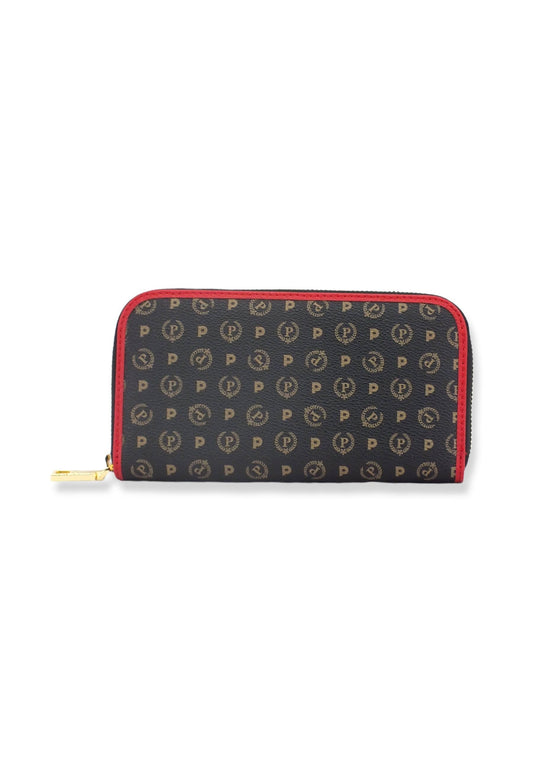 POLLINI Portafoglio Donna Zip Around Loghi Nero Rosso TE9001PP02Q1100B - Sandrini Calzature e Abbigliamento