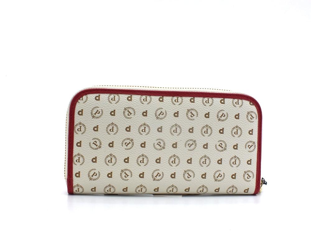 POLLINI Portafoglio Zip Around Loghi Printed Avorio Rosso TE9001PP02Q1110B - Sandrini Calzature e Abbigliamento