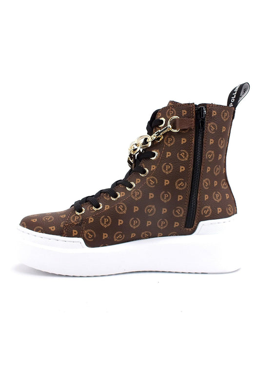 POLLINI Sneaker Hi Loghi Catena Donna Marrone TA15174G0DQ1130D - Sandrini Calzature e Abbigliamento
