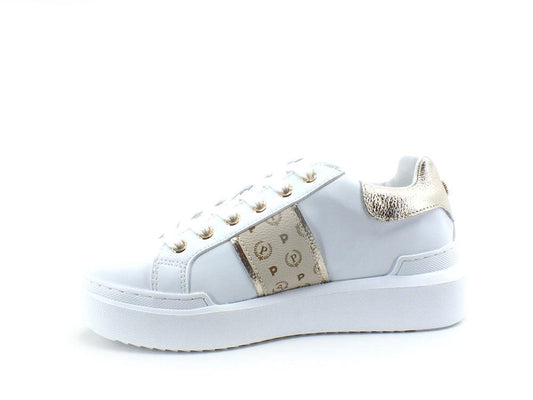 POLLINI Sneaker Platform Loghi Retro Lamè Bianco Platino TA15034G07Q1A10H - Sandrini Calzature e Abbigliamento