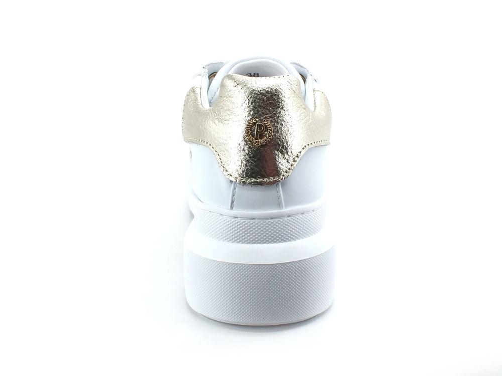 POLLINI Sneaker Platform Loghi Retro Lamè Bianco Platino TA15034G07Q1A10H - Sandrini Calzature e Abbigliamento