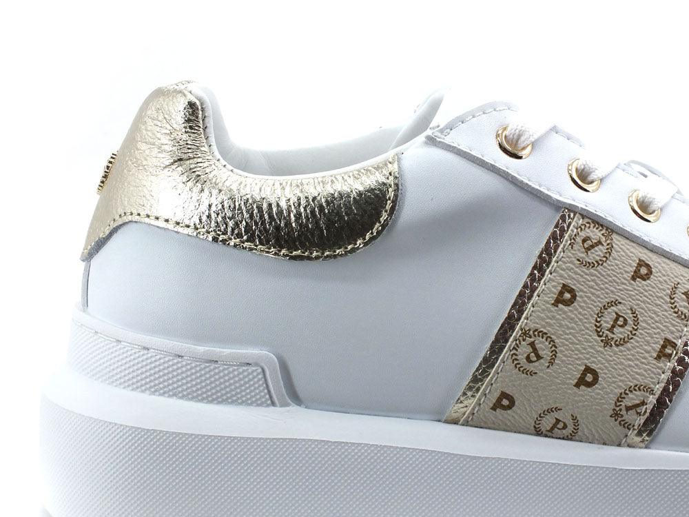 POLLINI Sneaker Platform Loghi Retro Lamè Bianco Platino TA15034G07Q1A10H - Sandrini Calzature e Abbigliamento