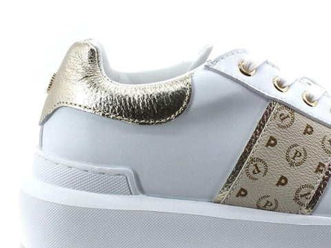 POLLINI Sneaker Platform Loghi Retro Lamè Bianco Platino TA15034G07Q1A10H - Sandrini Calzature e Abbigliamento