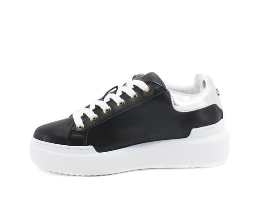 POLLINI Sneaker Retro Logo Strass Black Argento SA15034G0DXB100A - Sandrini Calzature e Abbigliamento