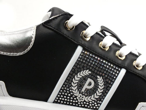 POLLINI Sneaker Retro Logo Strass Black Argento SA15034G0DXB100A - Sandrini Calzature e Abbigliamento