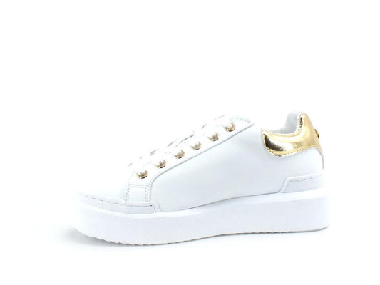 POLLINI Sneaker Strass Loghi Retro Lamè Bianco Oro SA15034G0EXG110B - Sandrini Calzature e Abbigliamento