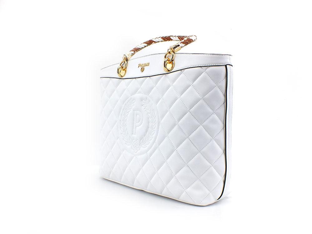 POLLINI Tote Quilted Logo Borsa Manici Bianco SC4555PP0ESB0100 - Sandrini Calzature e Abbigliamento