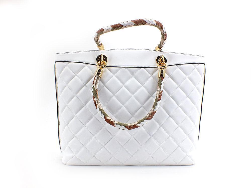 POLLINI Tote Quilted Logo Borsa Manici Bianco SC4555PP0ESB0100 - Sandrini Calzature e Abbigliamento