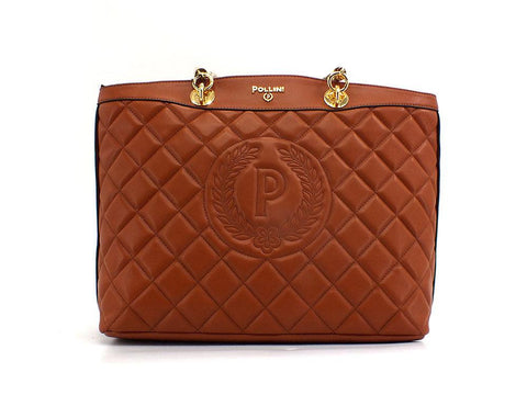 POLLINI Tote Quilted Logo Borsa Manici Marrone Terra SC4555PP0ESB0200 - Sandrini Calzature e Abbigliamento
