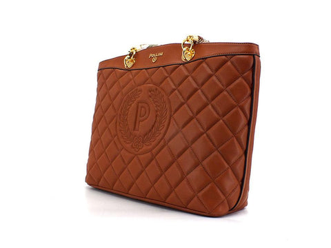 POLLINI Tote Quilted Logo Borsa Manici Marrone Terra SC4555PP0ESB0200 - Sandrini Calzature e Abbigliamento