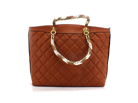 POLLINI Tote Quilted Logo Borsa Manici Marrone Terra SC4555PP0ESB0200 - Sandrini Calzature e Abbigliamento