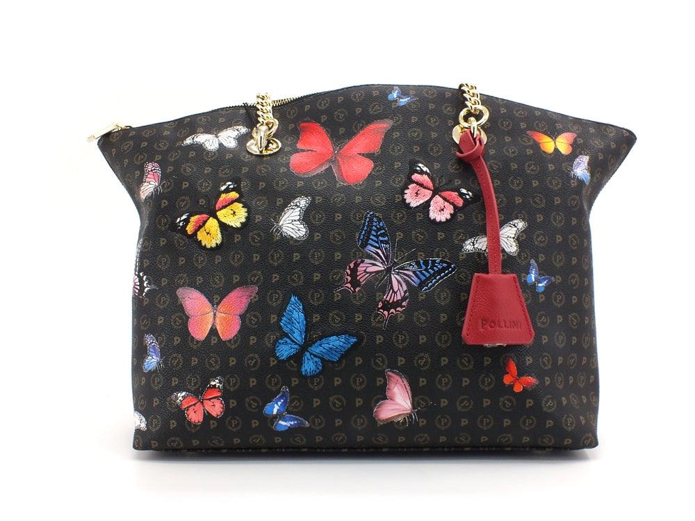 POLLINI Tote Zip Printed Butterfly Borsa Nero Multi TE8408PP02Q4600A - Sandrini Calzature e Abbigliamento