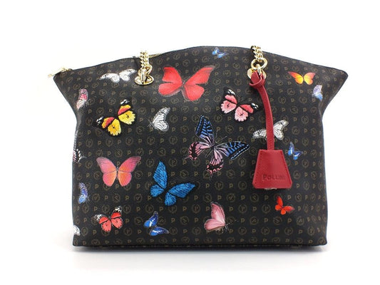POLLINI Tote Zip Printed Butterfly Borsa Nero Multi TE8408PP02Q4600A - Sandrini Calzature e Abbigliamento