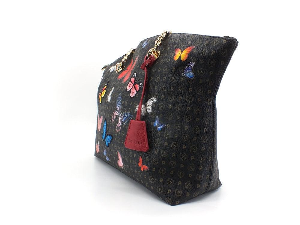 POLLINI Tote Zip Printed Butterfly Borsa Nero Multi TE8408PP02Q4600A - Sandrini Calzature e Abbigliamento