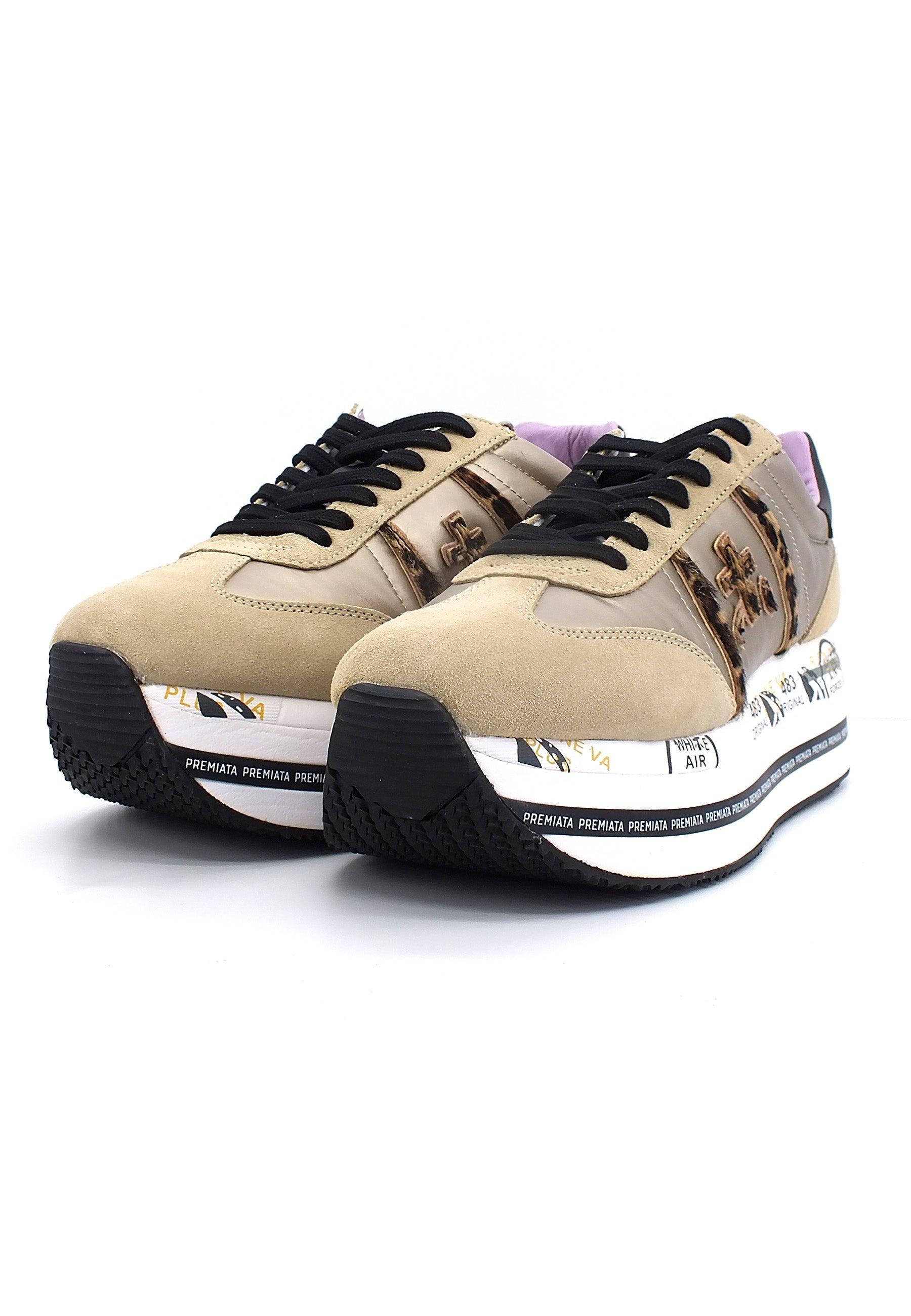 PREMIATA Beth Sneaker Platform Donna Lamè Beige Leopard BETH6018 - Sandrini Calzature e Abbigliamento
