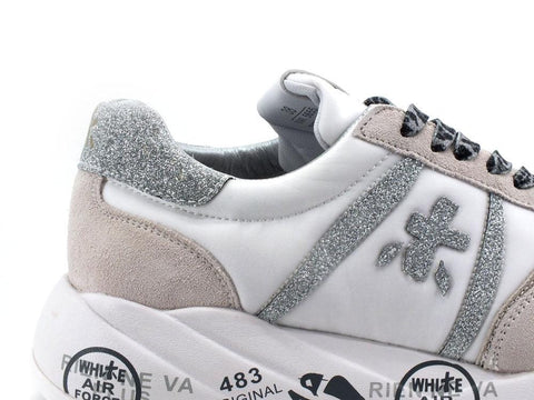 PREMIATA Layla Sneaker Suede Glitter White Silver LAYLA5655 - Sandrini Calzature e Abbigliamento